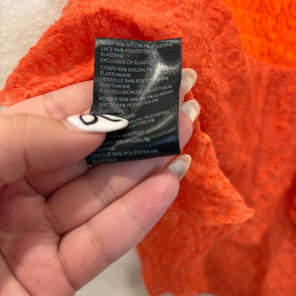 Urban Outfitters Orange Textured Babydoll Tie-Front Top - Picture 7 of 8